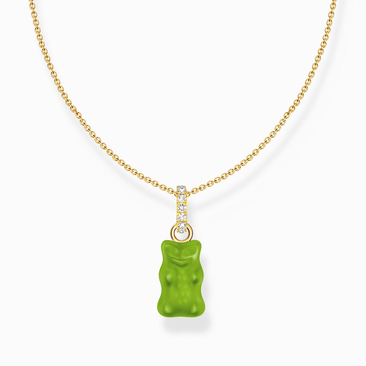 Gold-plated necklace with green goldbears pendant and zirconia