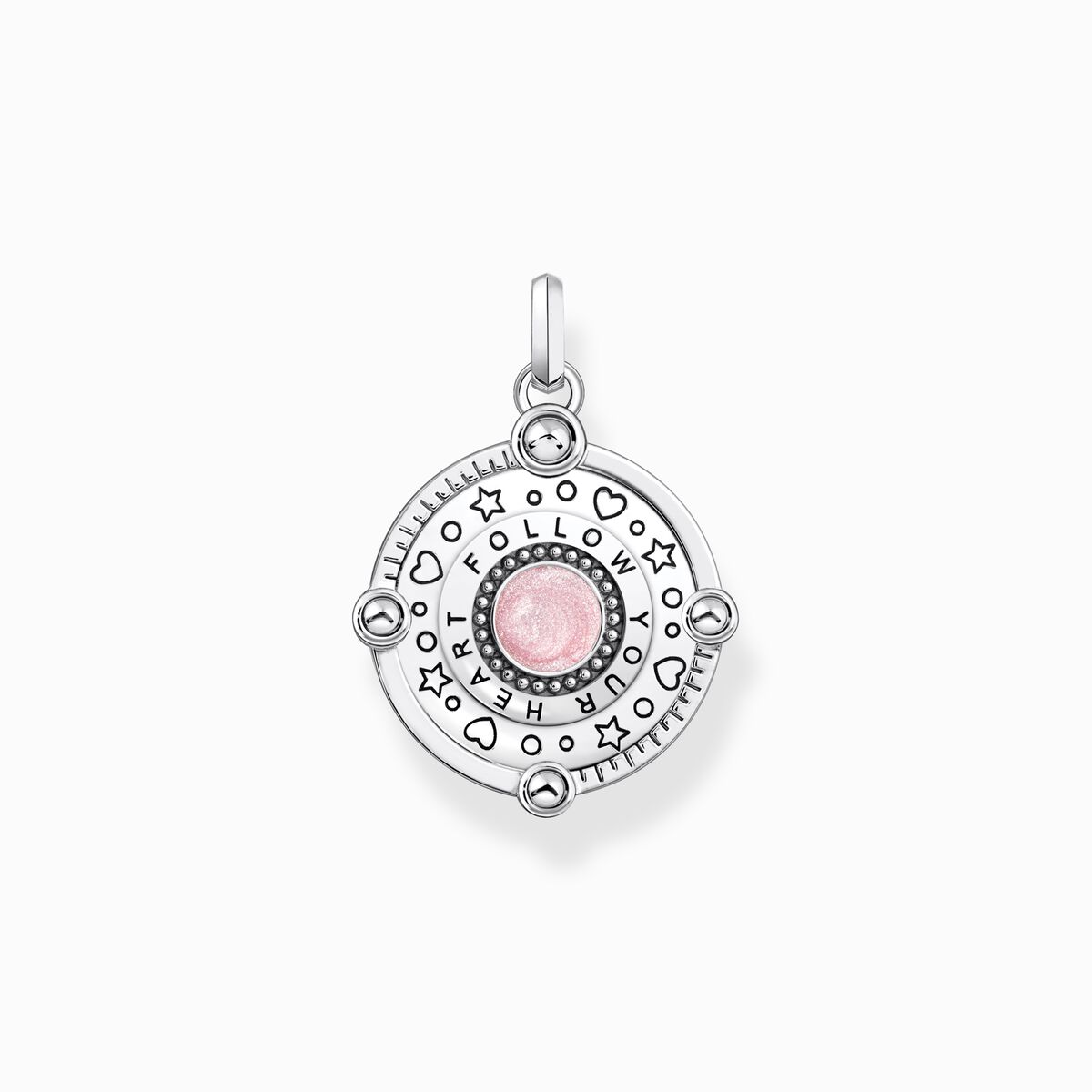 Silver pendant with pinkish cold enamel and cosmic details