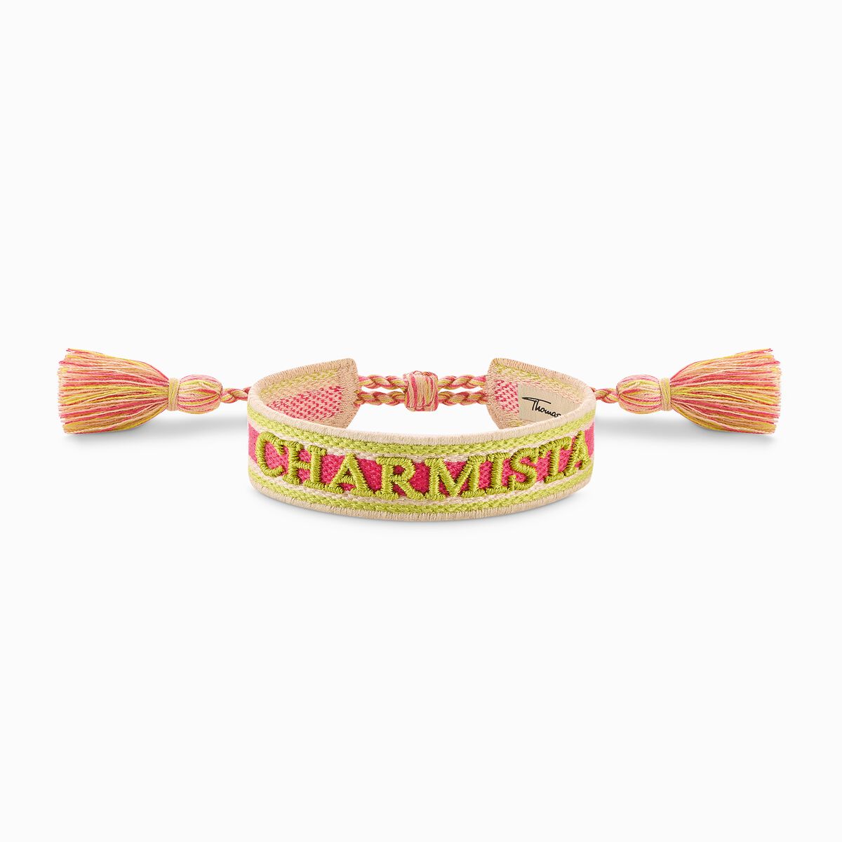 Woven bracelet CHARMISTA in pink, green & orange