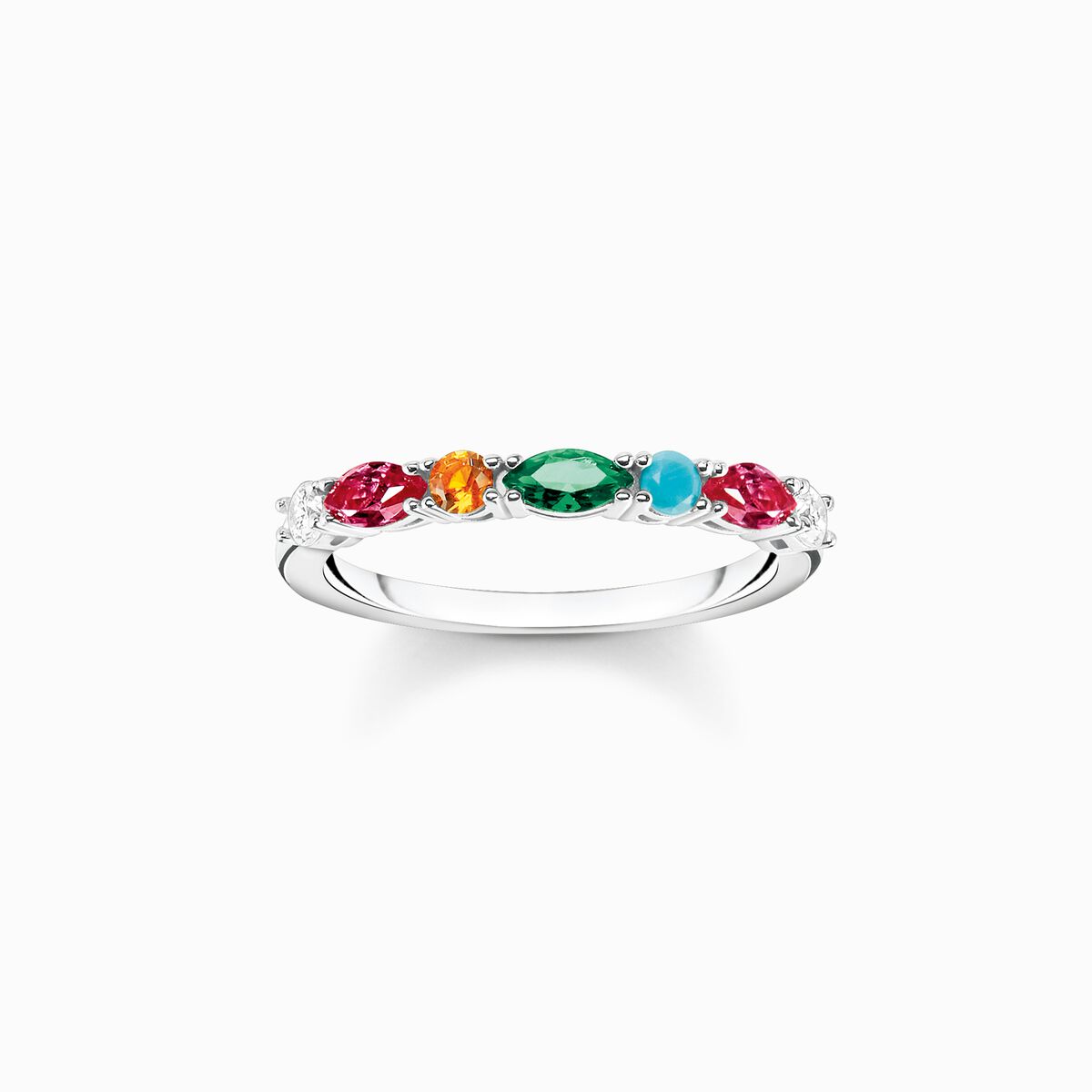 Ring colourful stones, silver