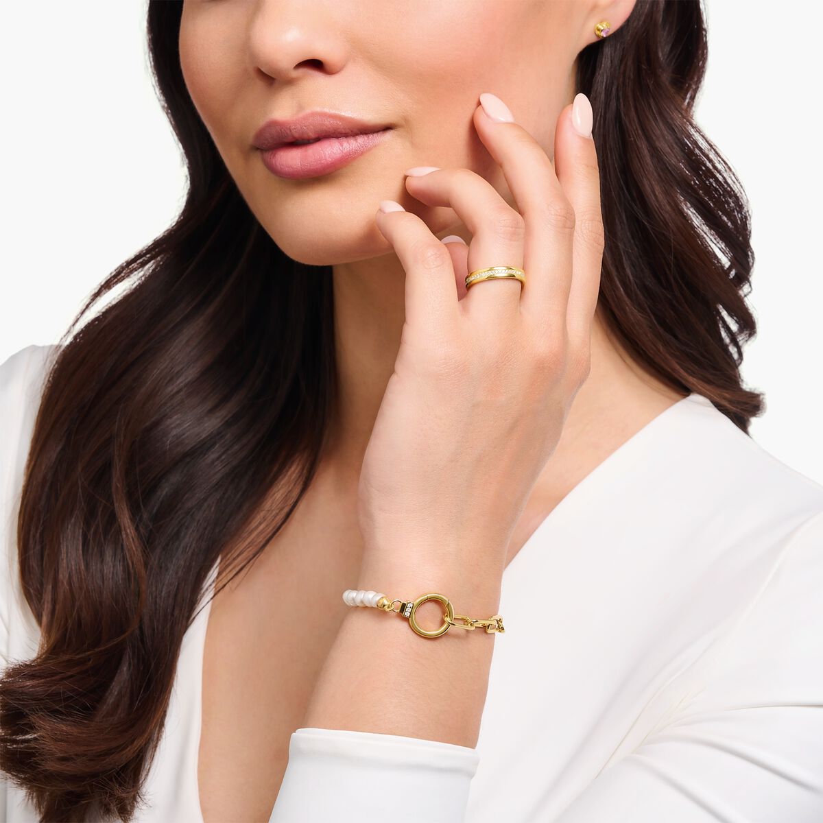 Yellow-gold plated bracelet with freshwater cultured pearls