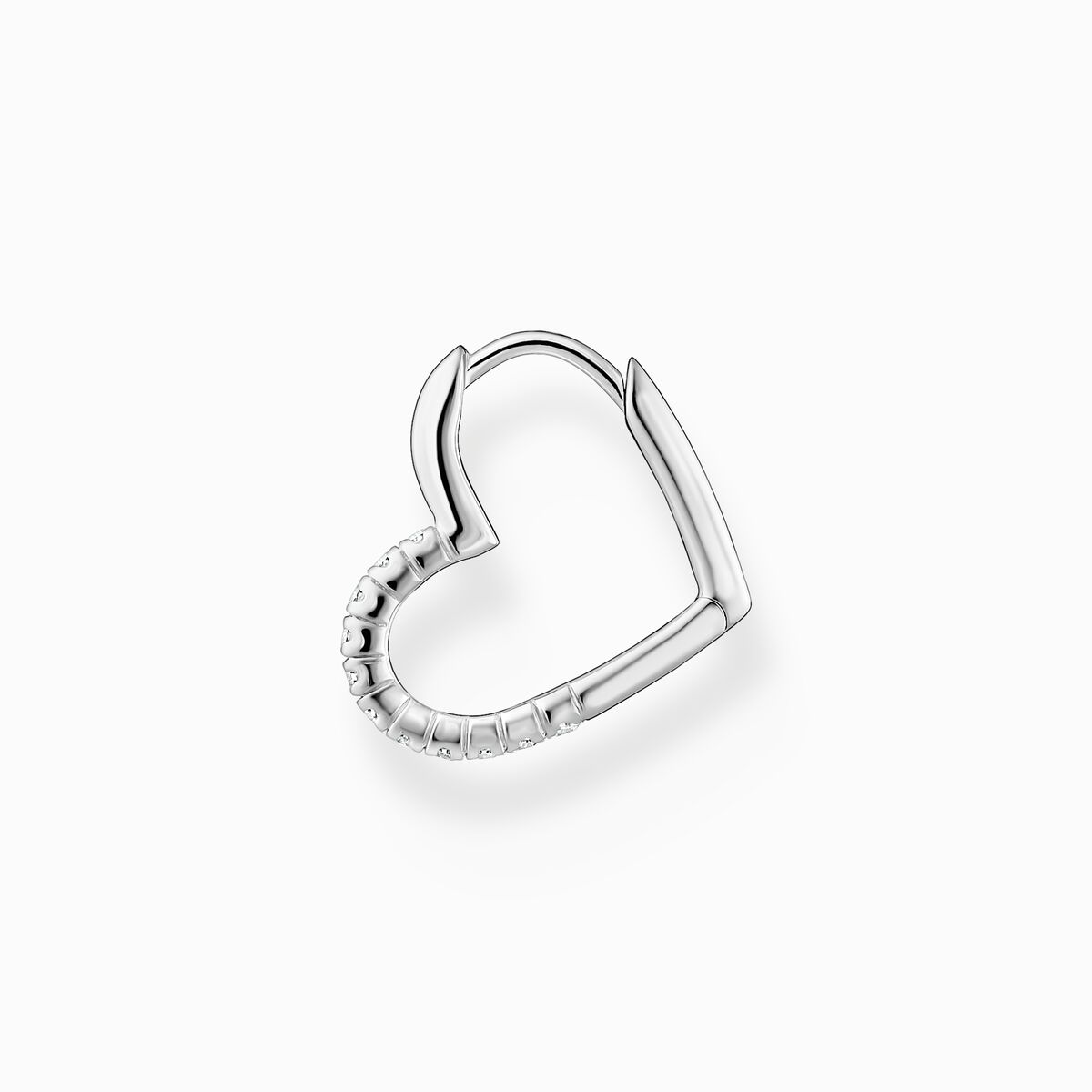 Single hoop earring heart with white stones silver