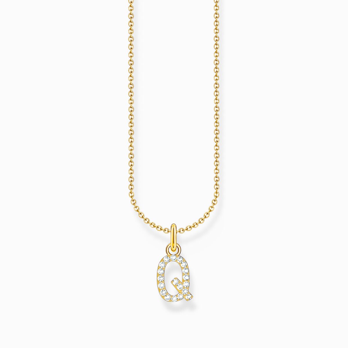 Gold-plated necklace with letter pendant Q and white zirconia