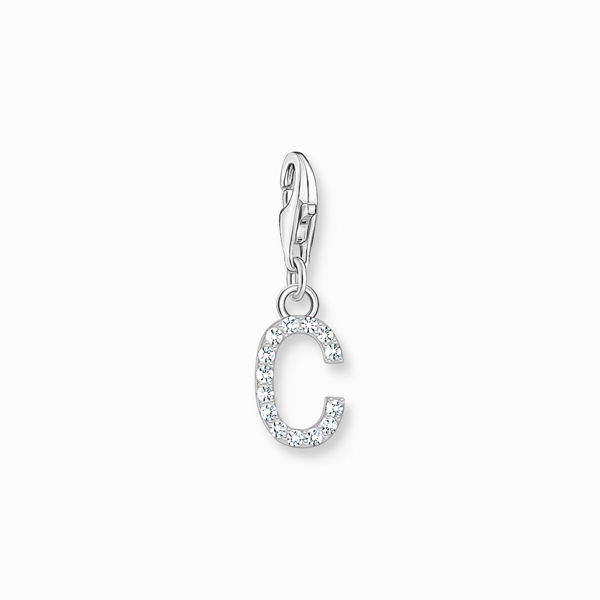 Charm pendant letter C with white stones silver