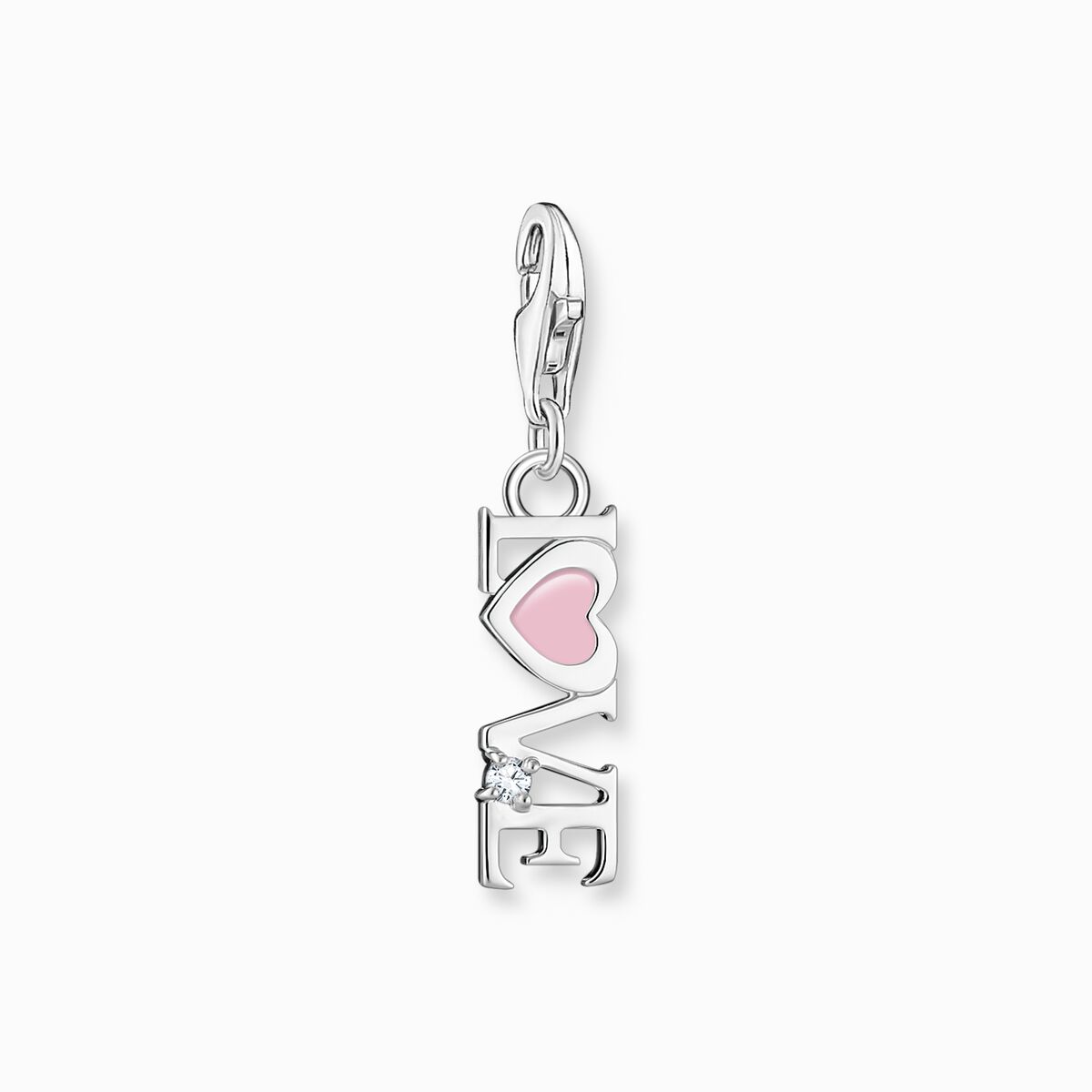 Charm pendant Love with pink heart and stone silver