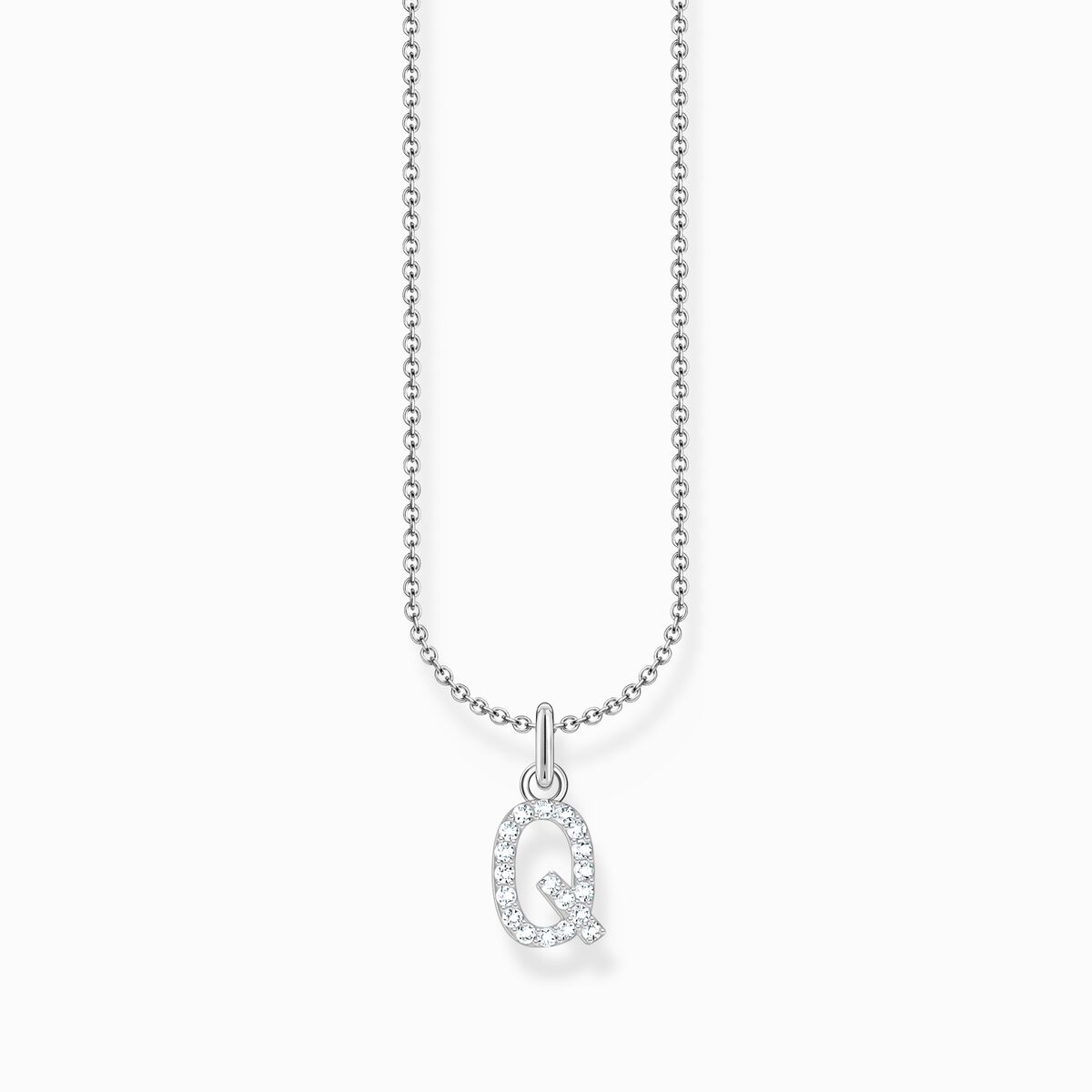 Silver necklace with letter pendant Q and white zirconia