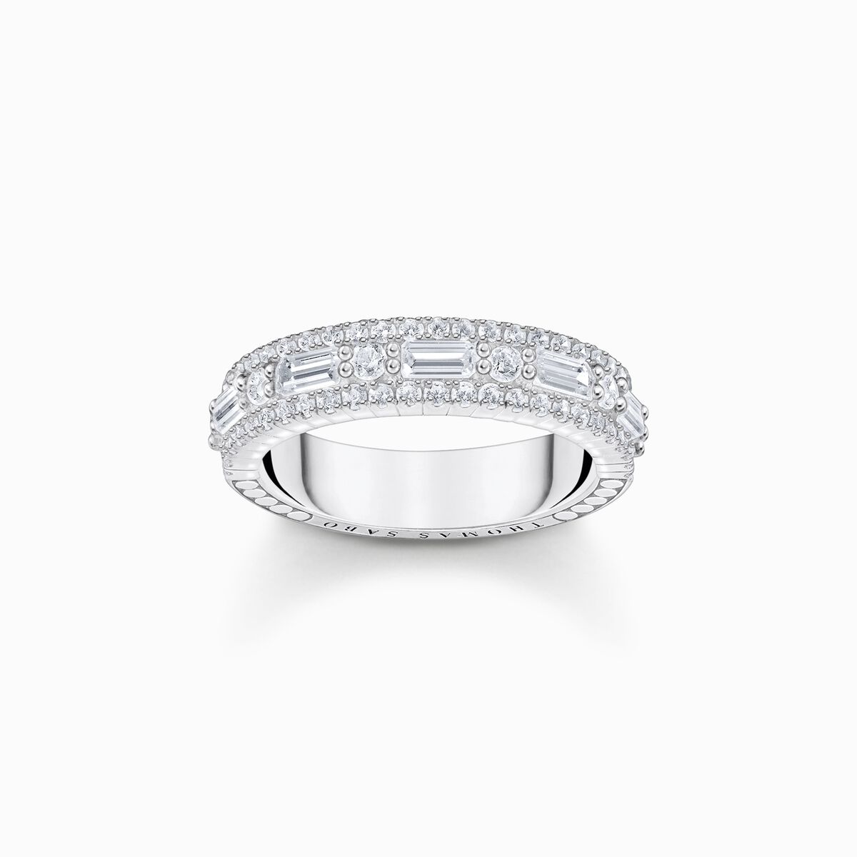Silver ring with white stones