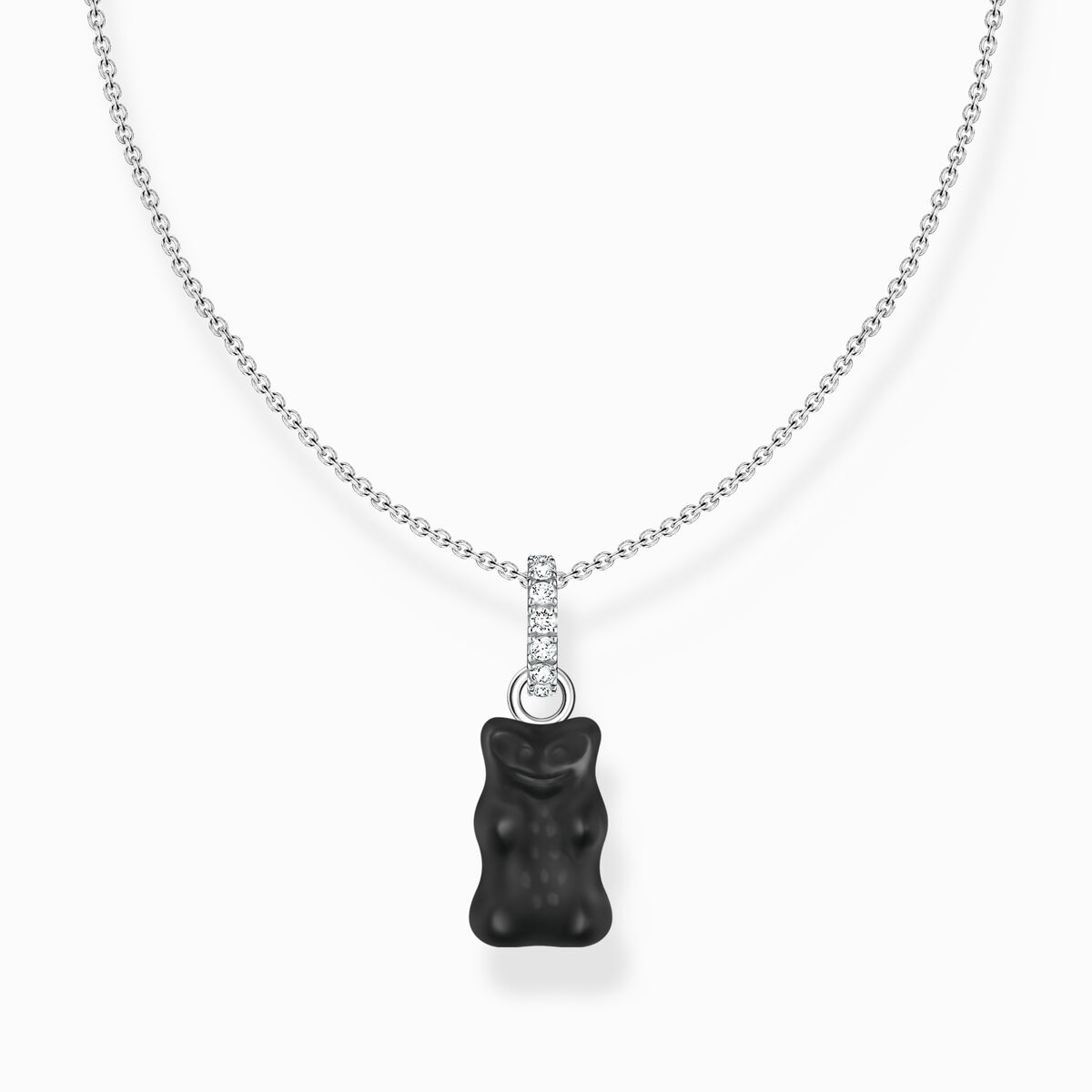 Silver necklace with black goldbears pendant and zirconia