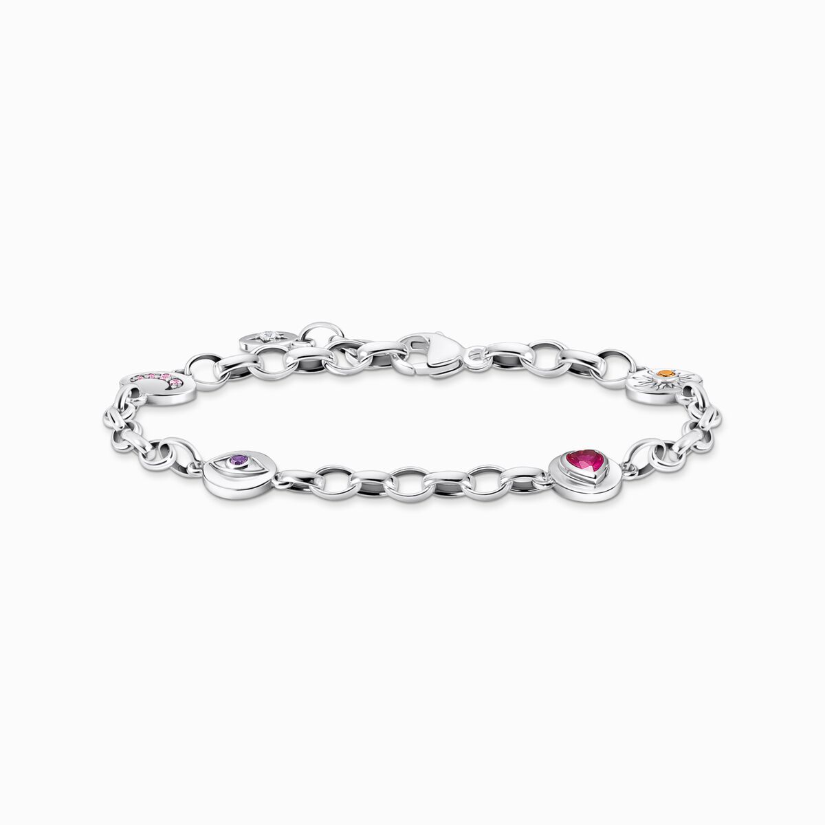 Silver blackened bracelet with round elements and various stones