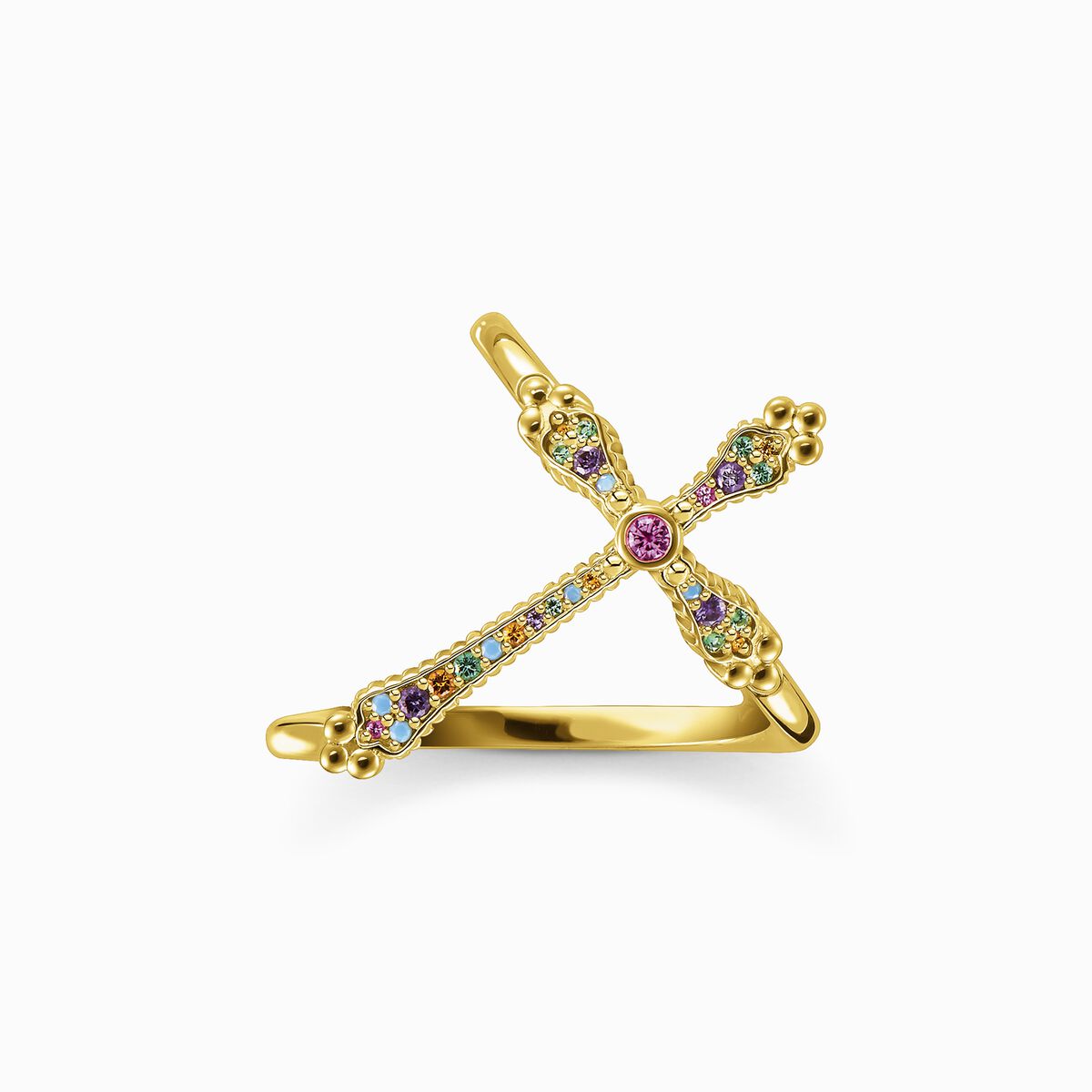 Ring royalty cross gold colourful stones