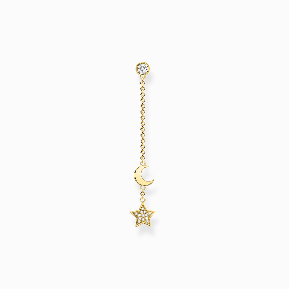 Single earring star and moon gold