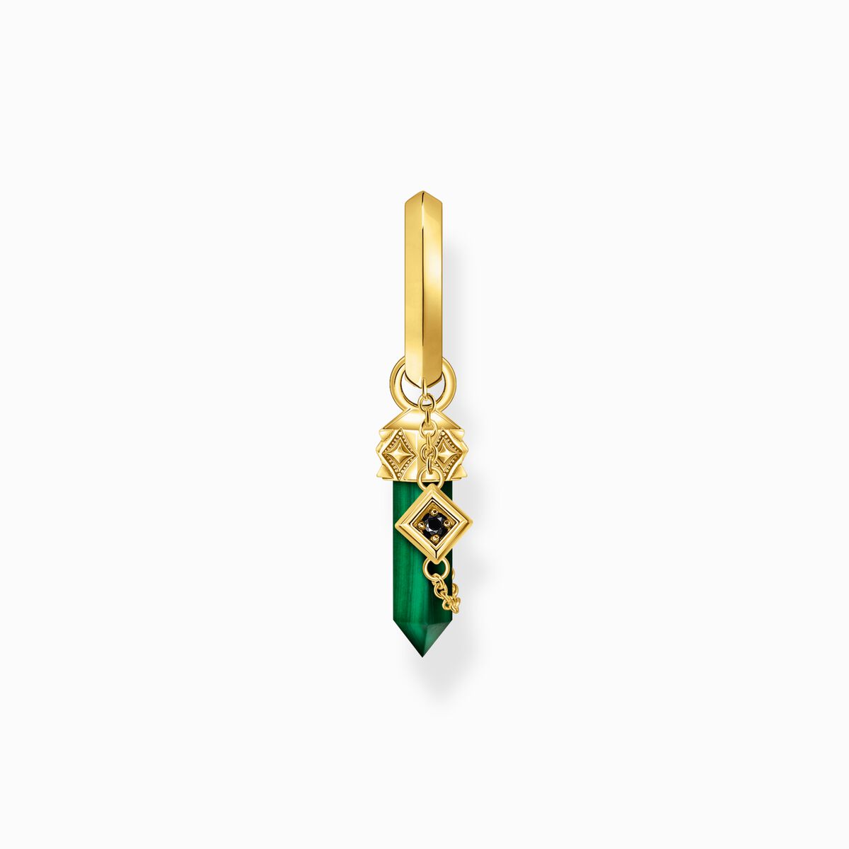 Gold-plated single hoop earring with green malachite pendant