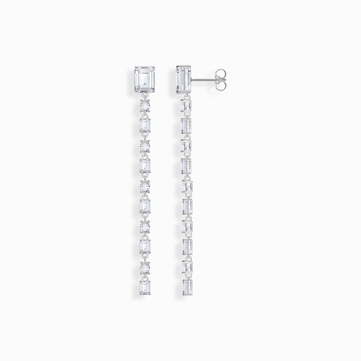 Silver long earrings with white zirconia