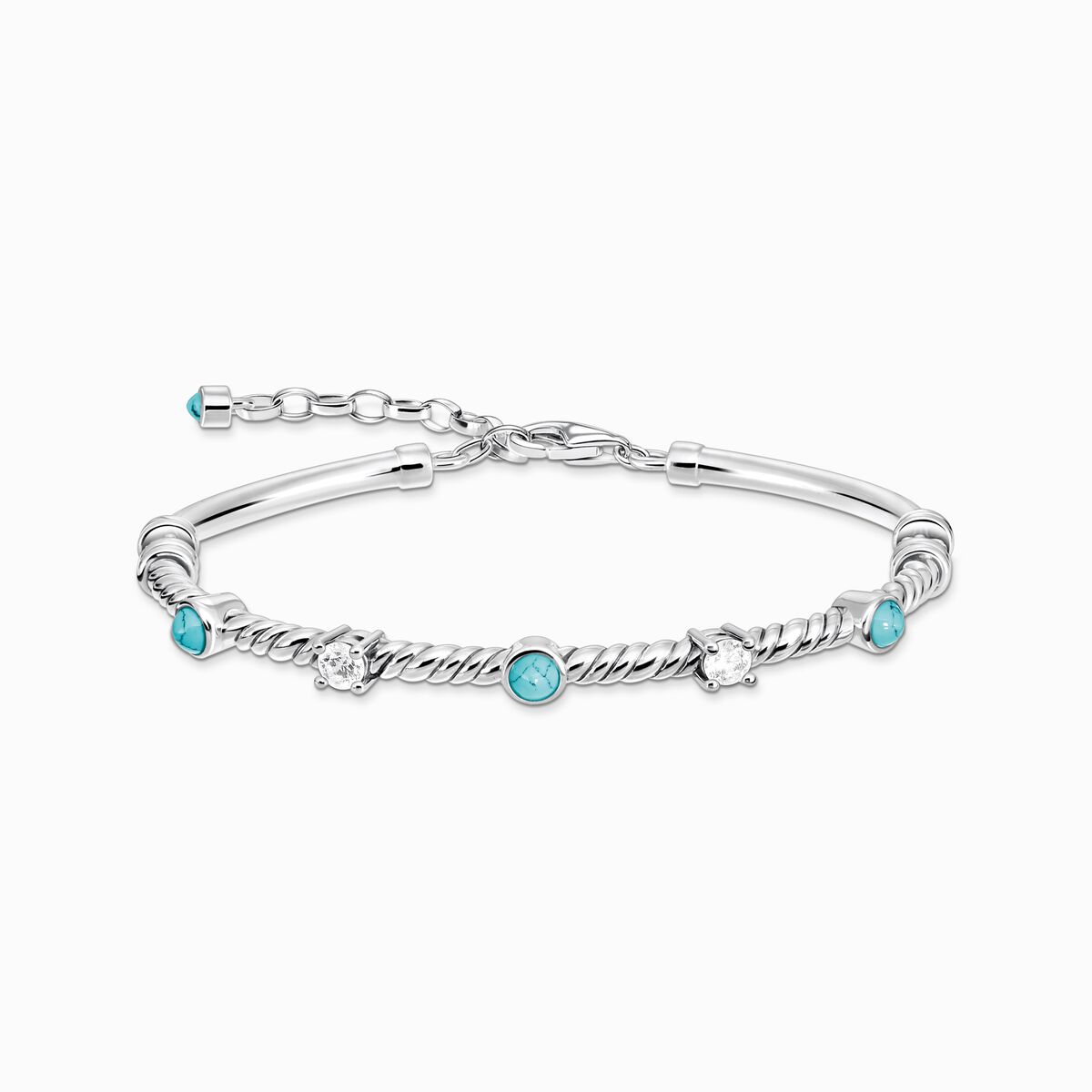 Bangle rope with turquoise and white stones gold plated