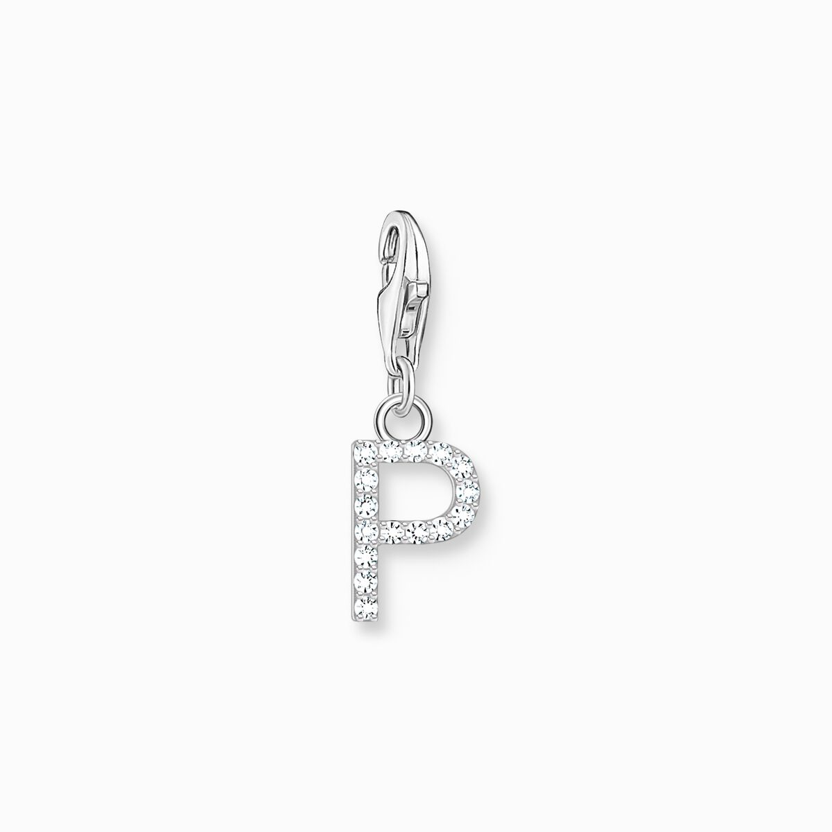 Charm pendant letter P with white stones silver