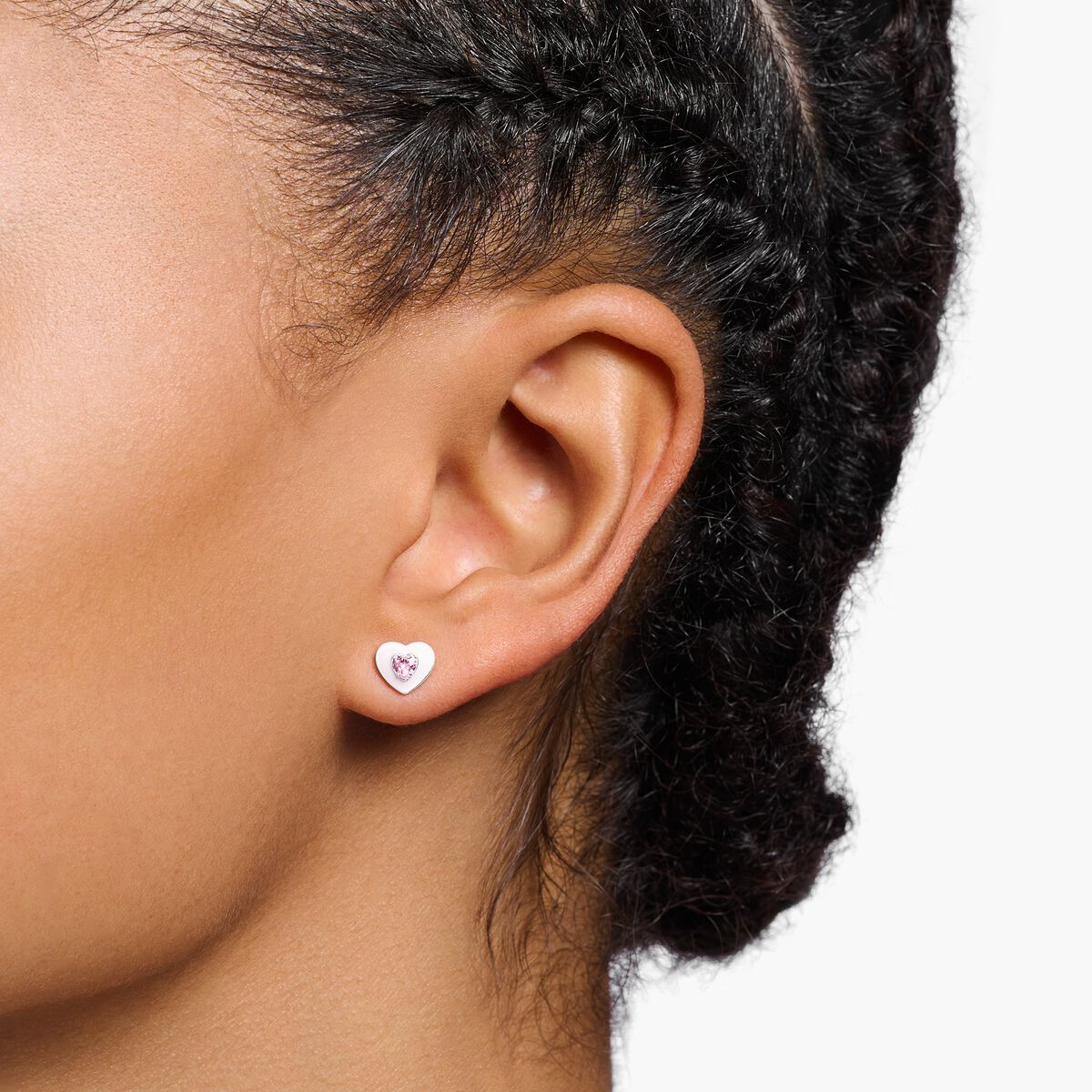 Ear studs heart with pink stones silver