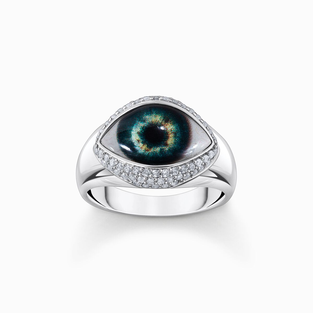 Silver ring with all-seeing eye with white zirconia