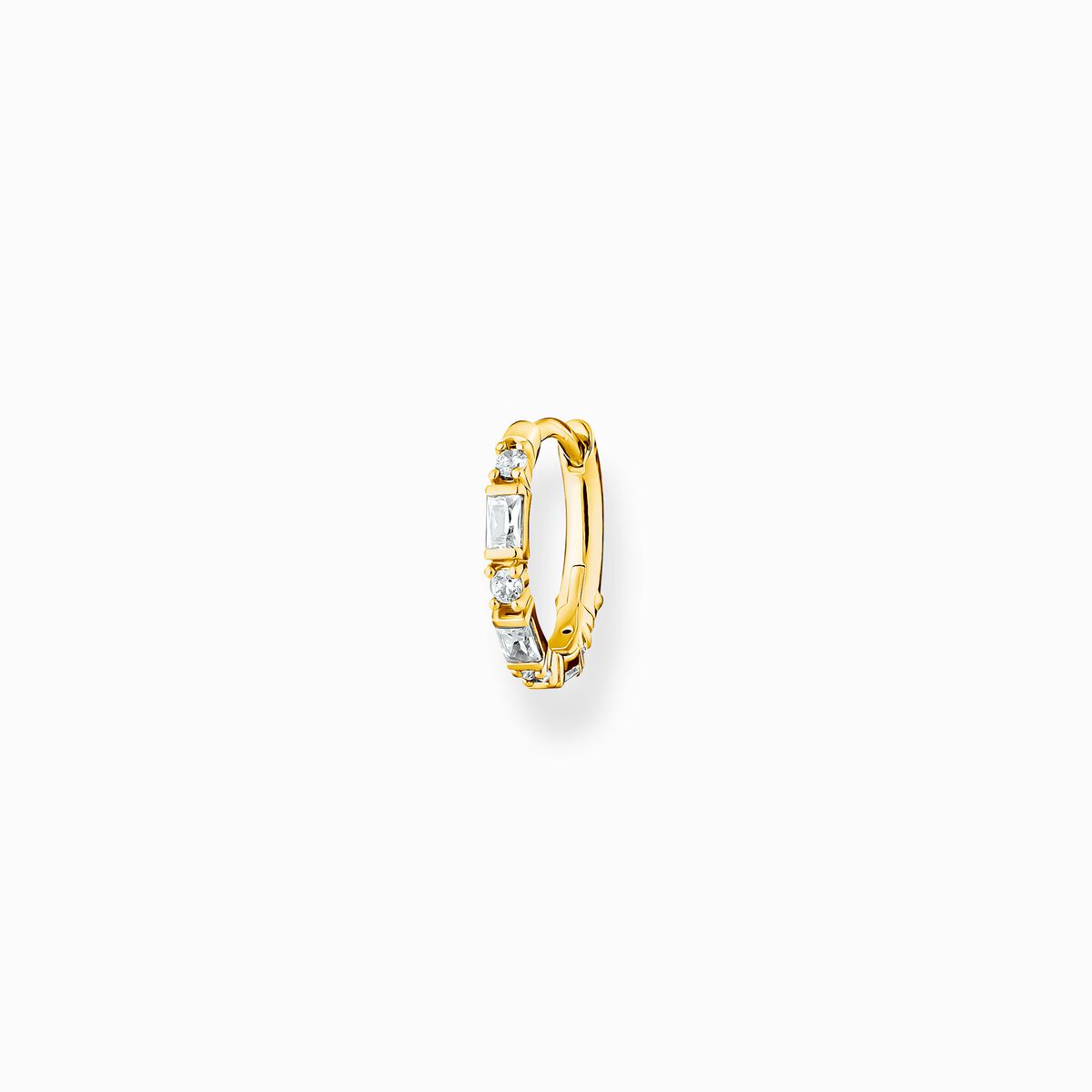 Single hoop earring white stones gold