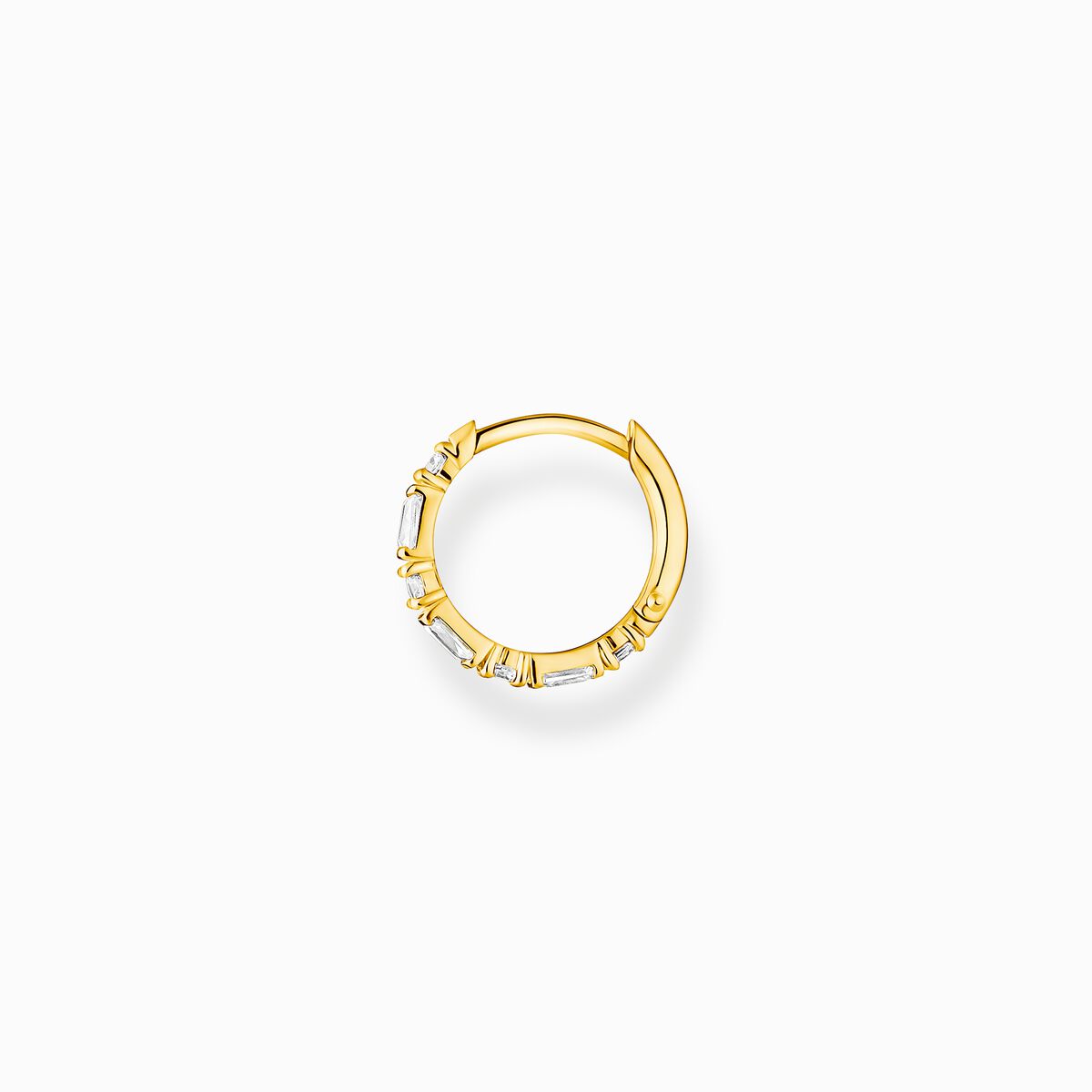Single hoop earring white stones gold
