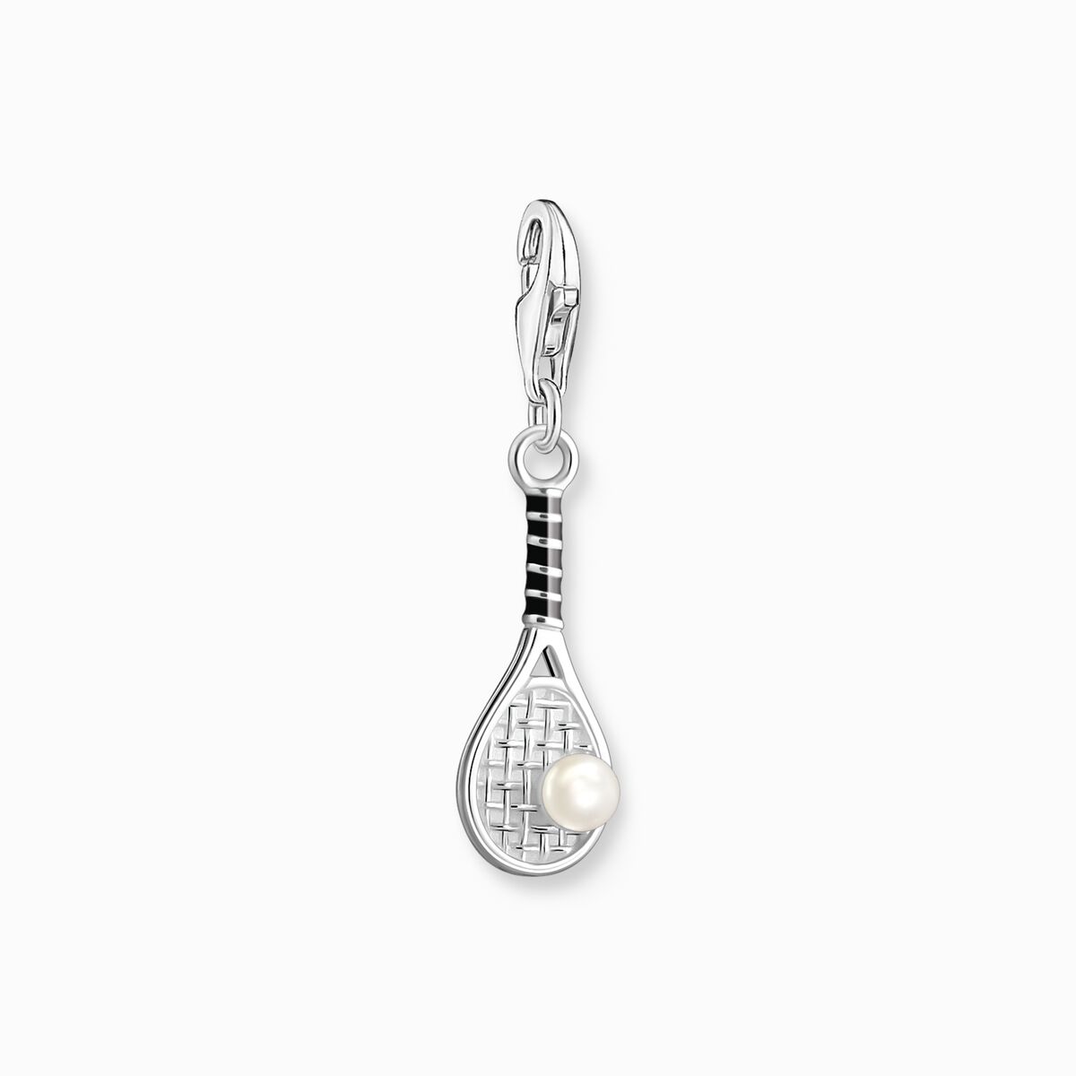 Silver charm pendant tennis racket with freshwater pearl