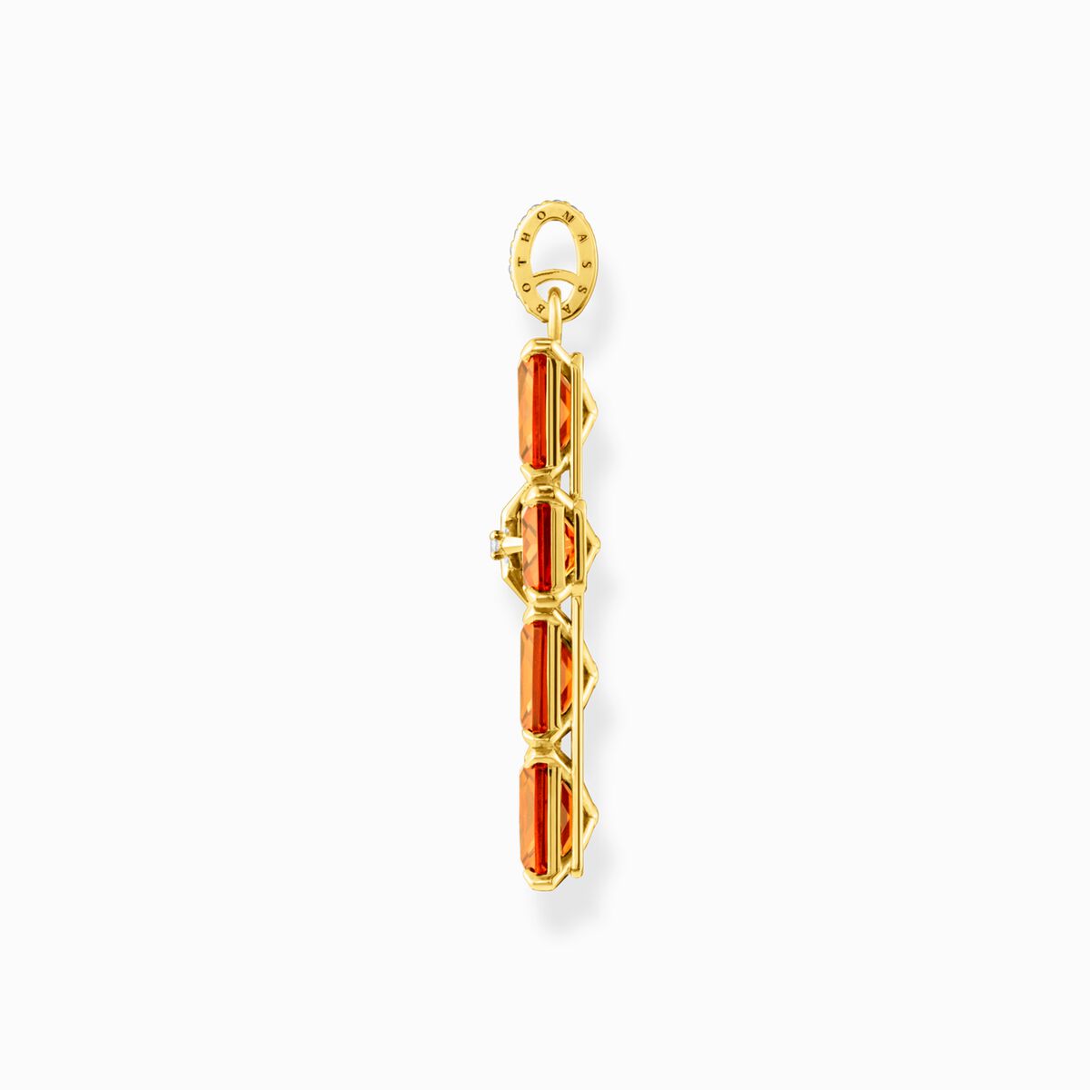 Pendant cross with large orange stones and star gold plated