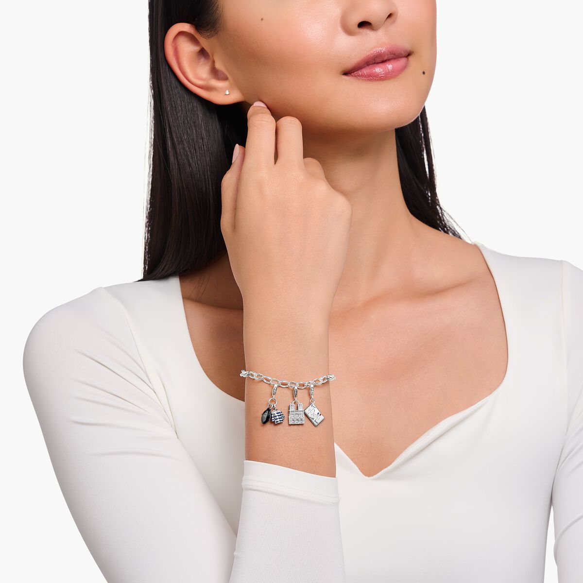 Silver charm pendant with beret hat and Breton shirt