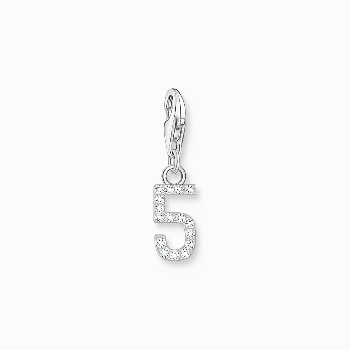 Silver charm pendant number 5 with zirconia