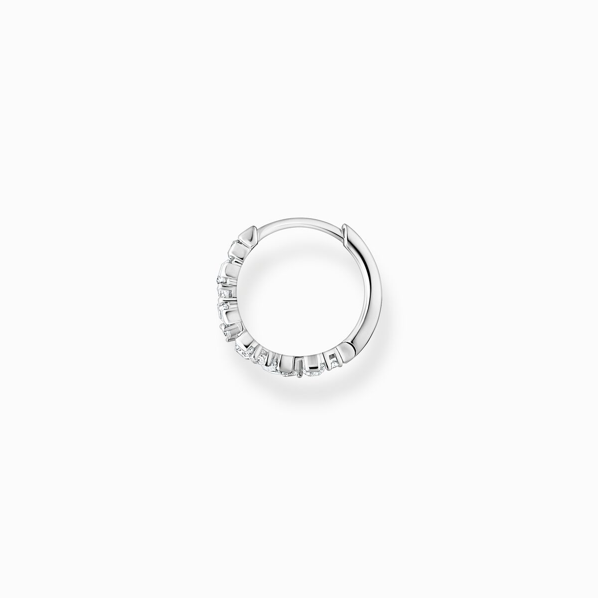 Single hoop earring white stones, silver