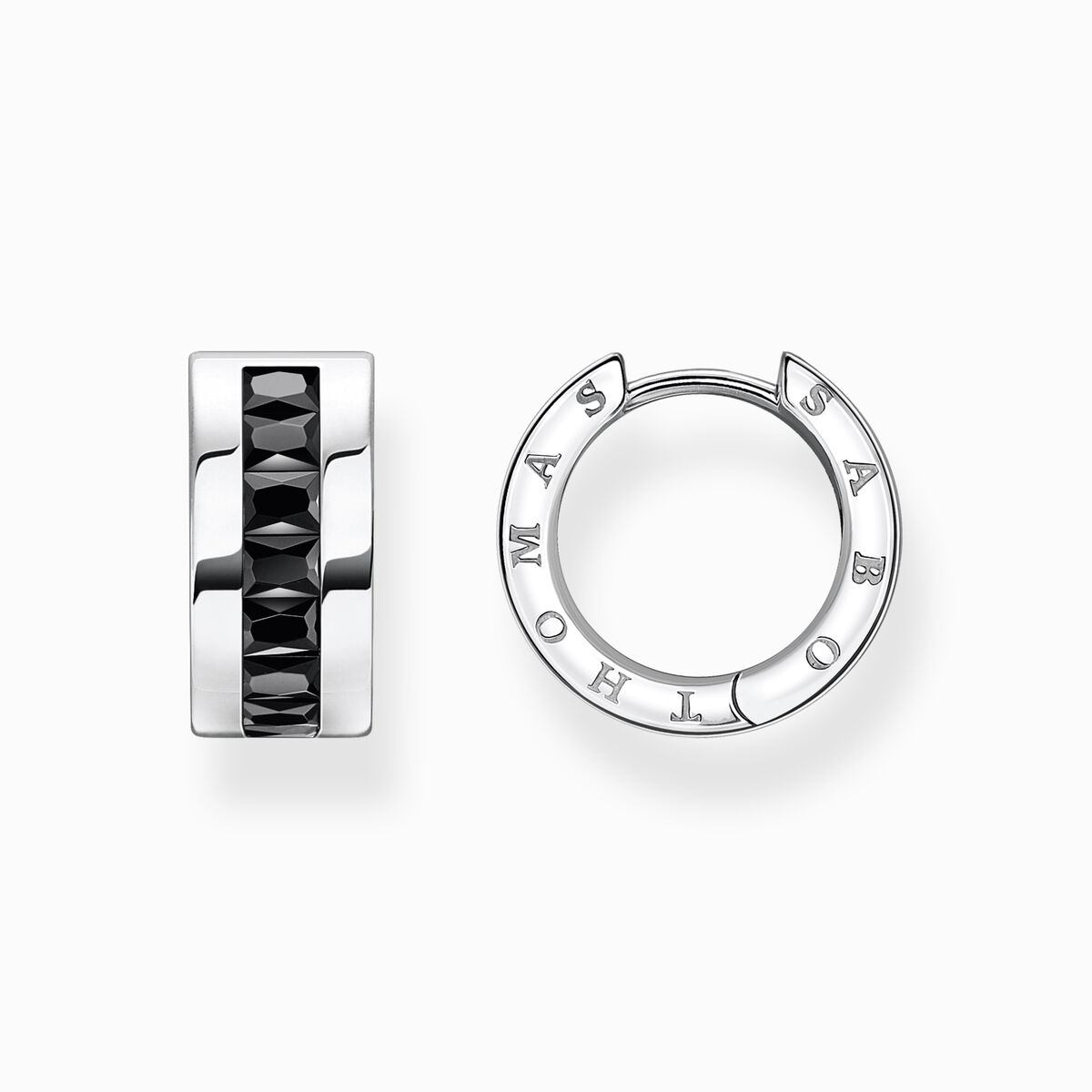 Hoop earrings with black stones pavé silver