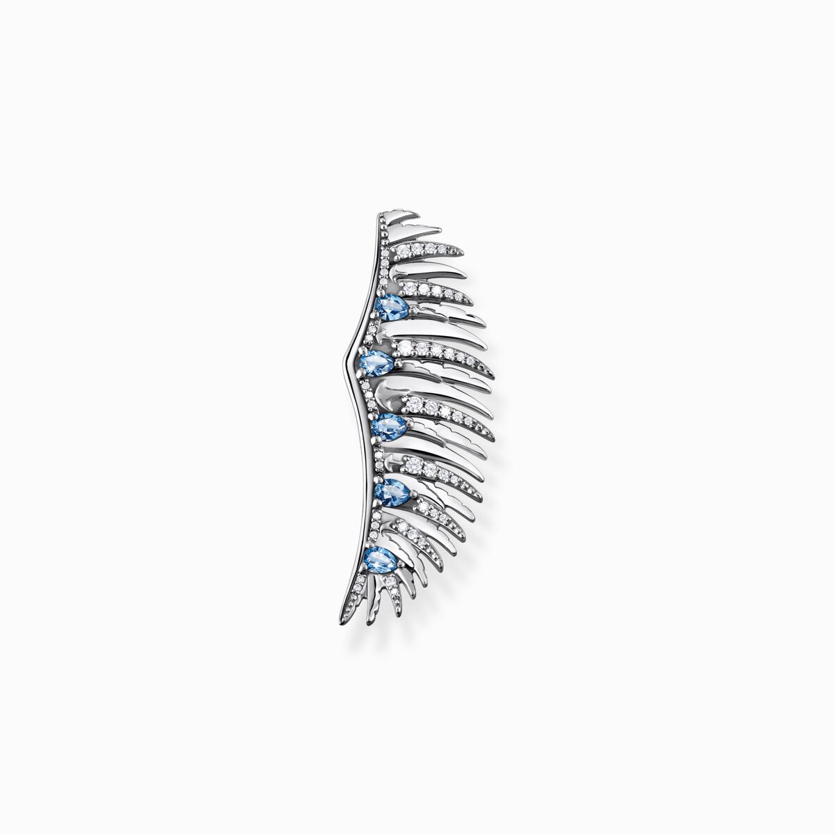 Brooch phoenix wing with blue stones silver