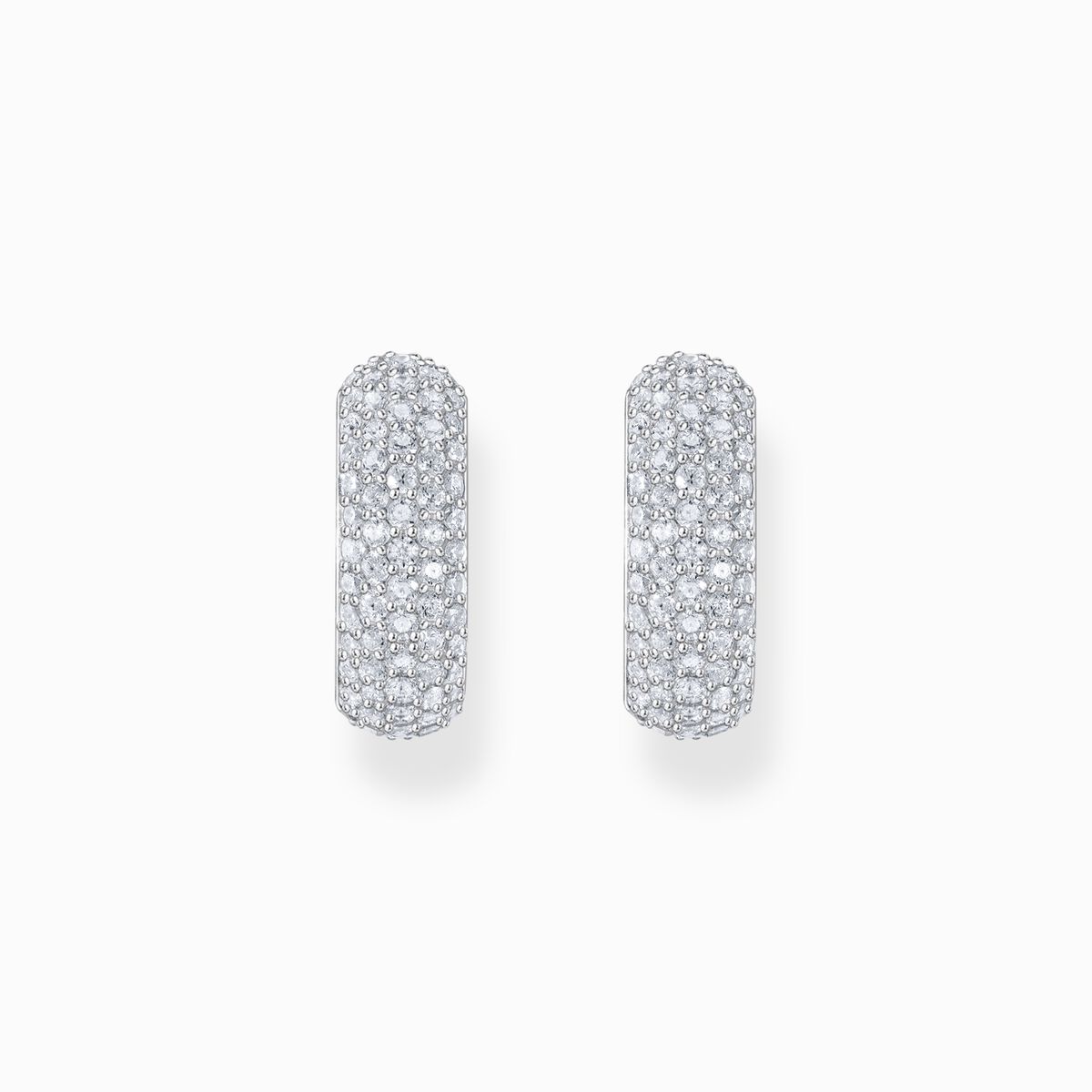 Silver small, wide hoop earrings with white zirconia