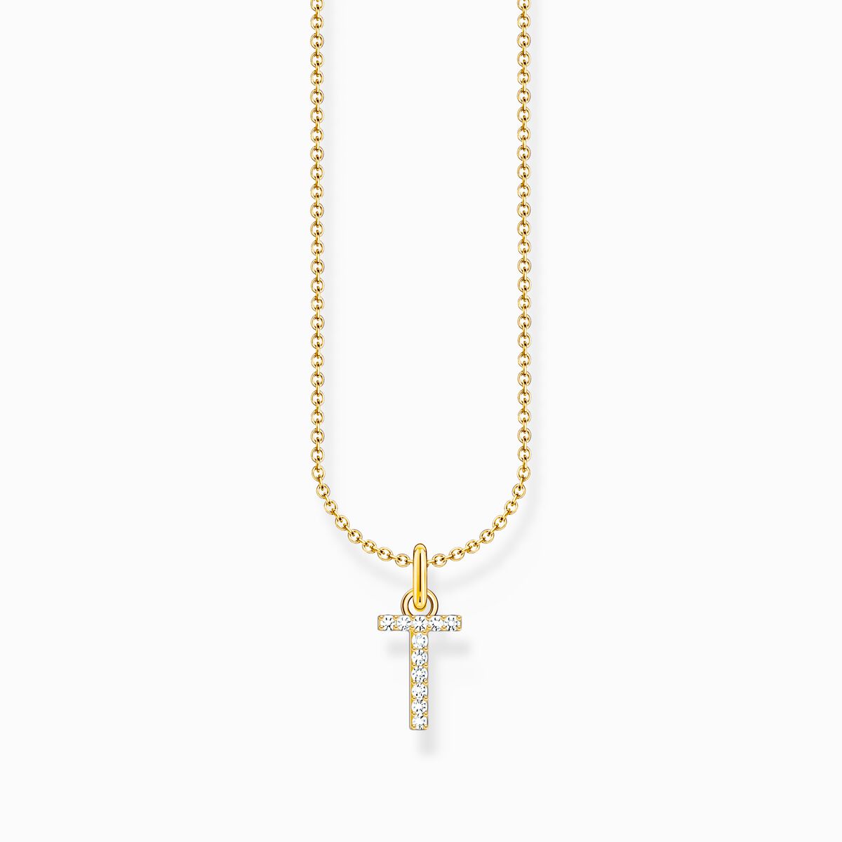Gold-plated necklace with letter pendant T and white zirconia