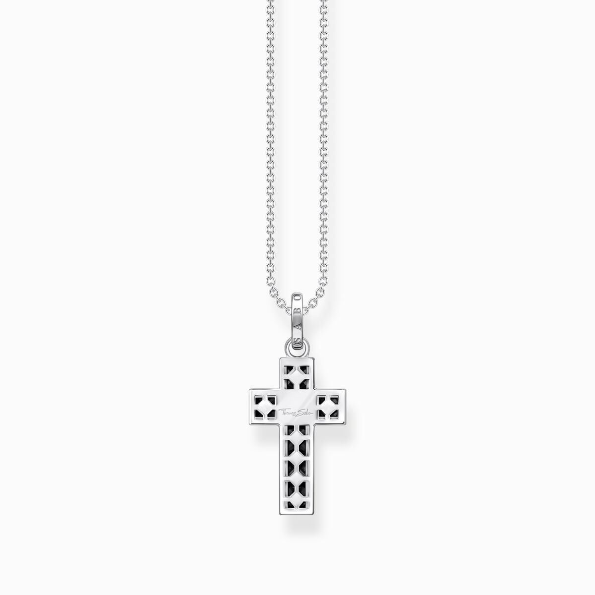 Necklace cross with black stones silver