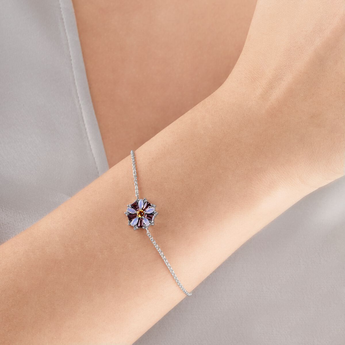 Bracelet flowers colourful stones silver