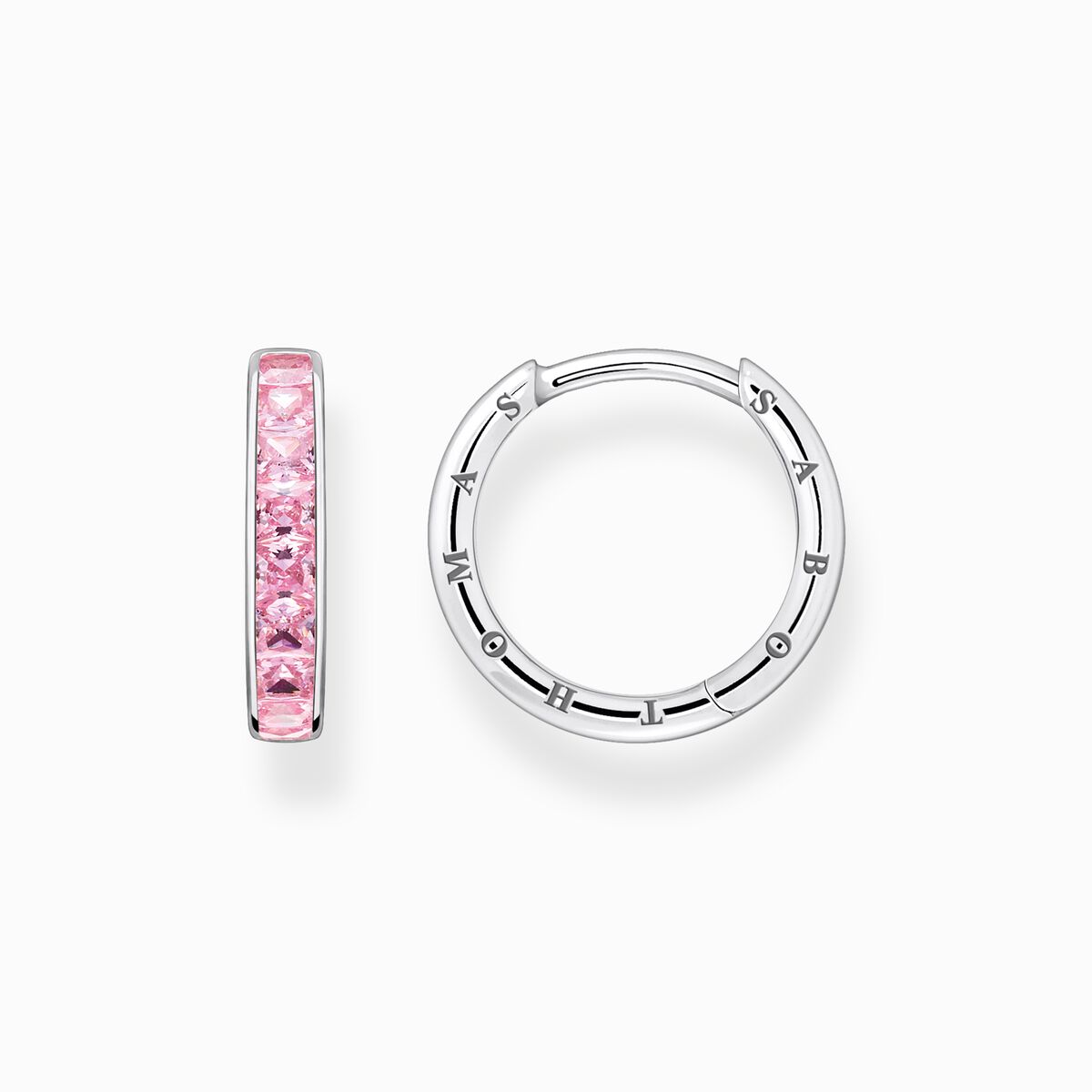 Hoop earrings with pink stones pavé silver