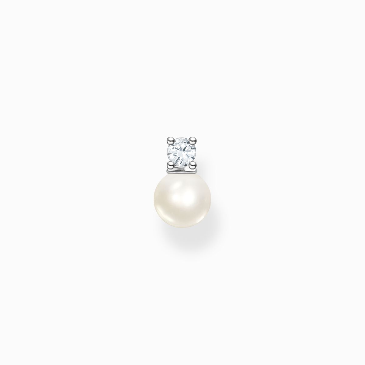 Single ear stud pearl with white stone silver