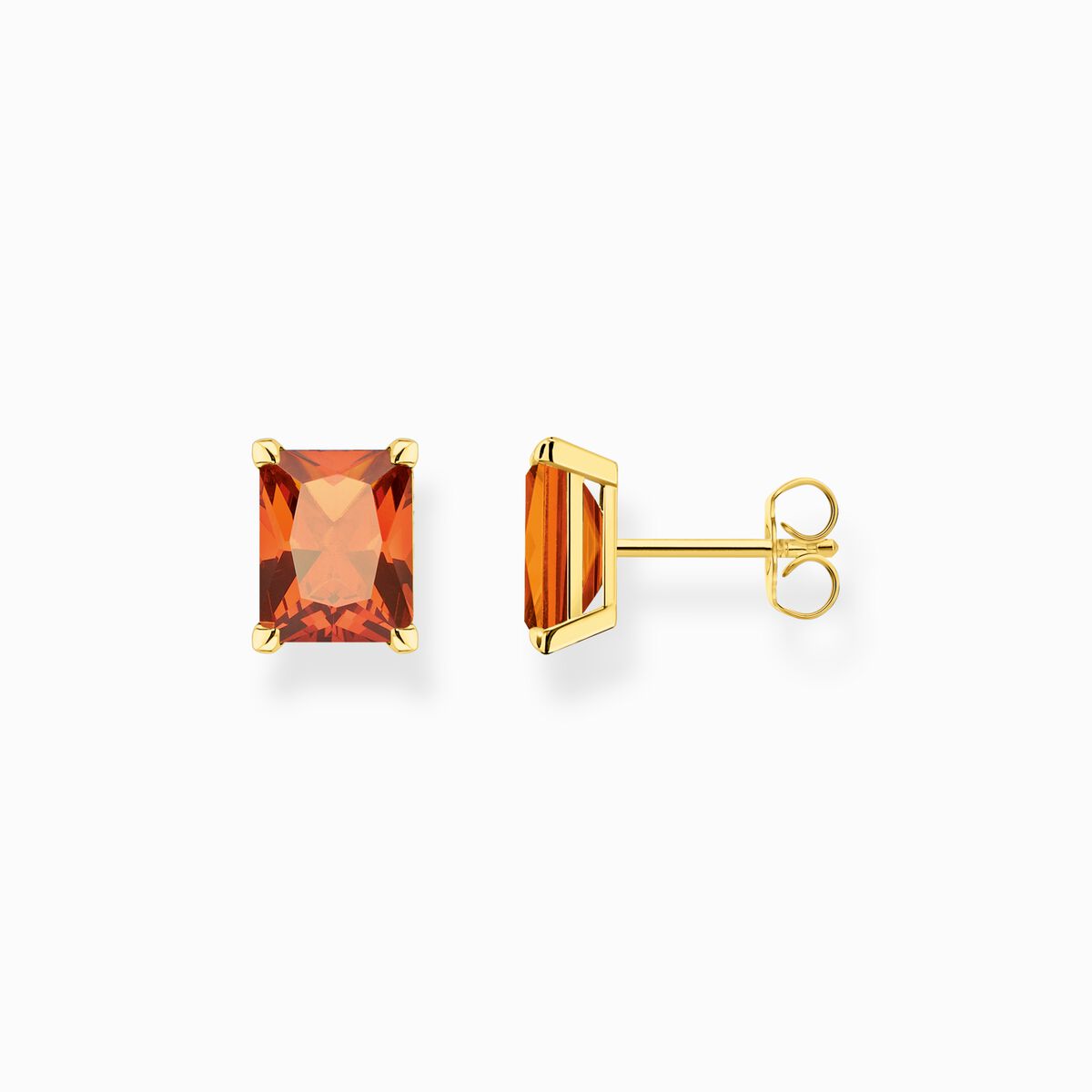 Ear studs with orange stone gold plated