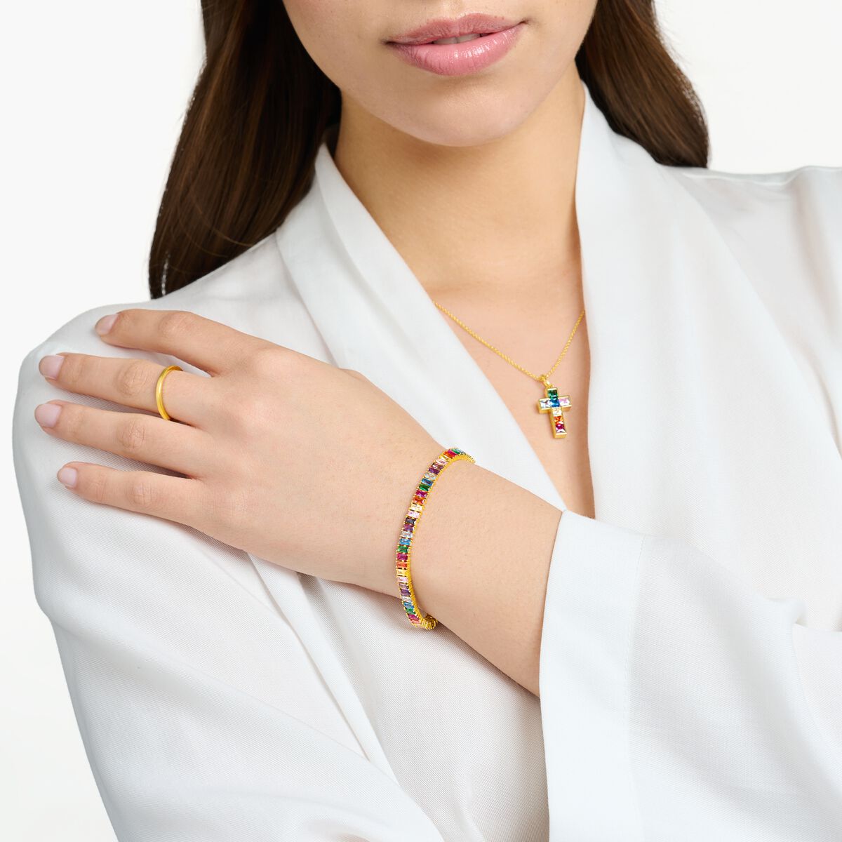 Tennis bracelet with colourful stones gold plated