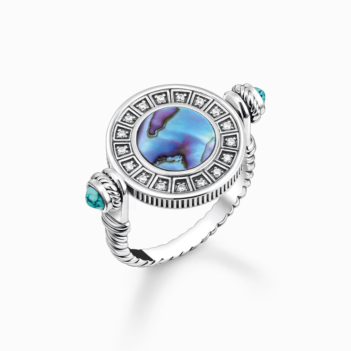 Ring rotatable with abalone mother-of-pearl silver
