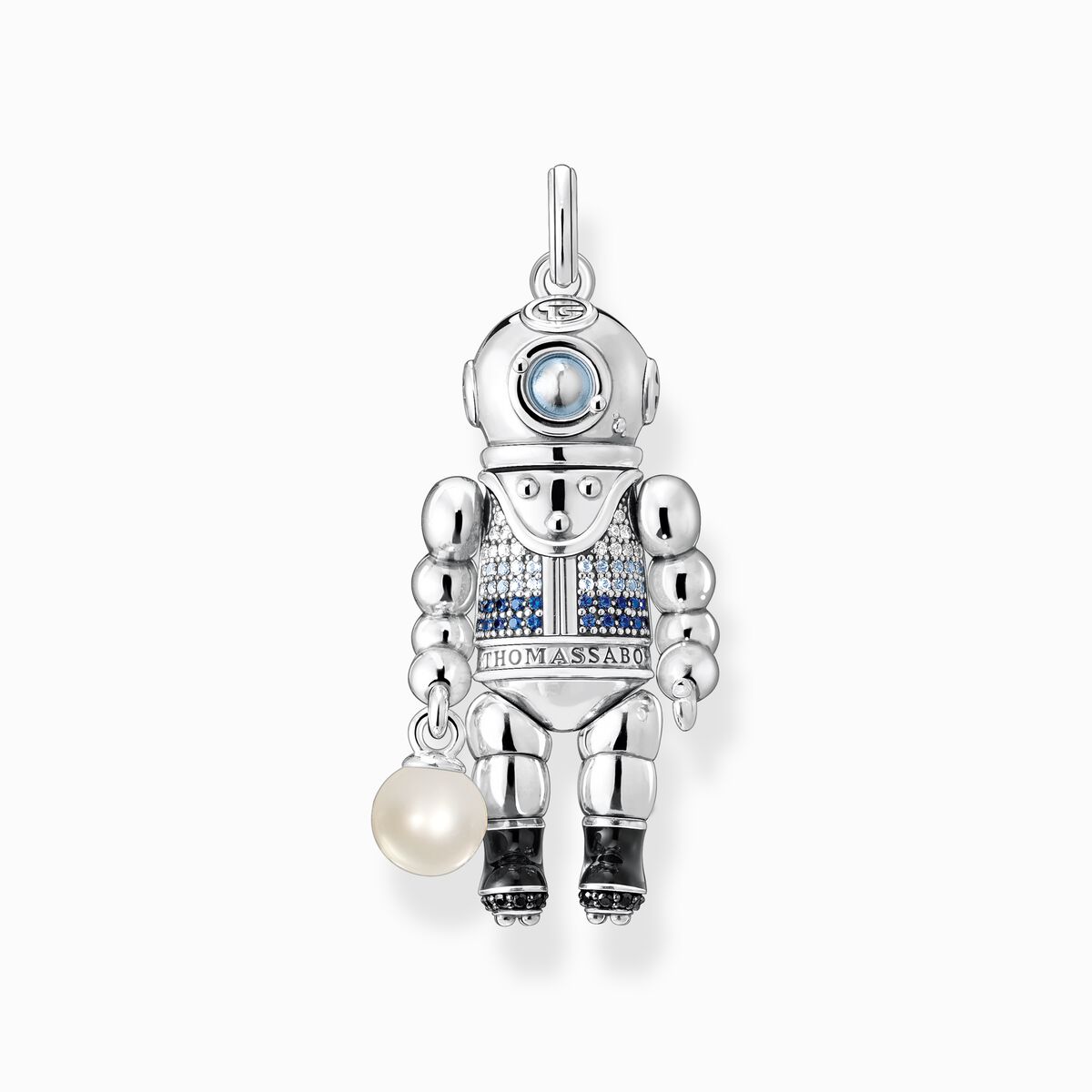 Pendant diver with pearl and blue stones