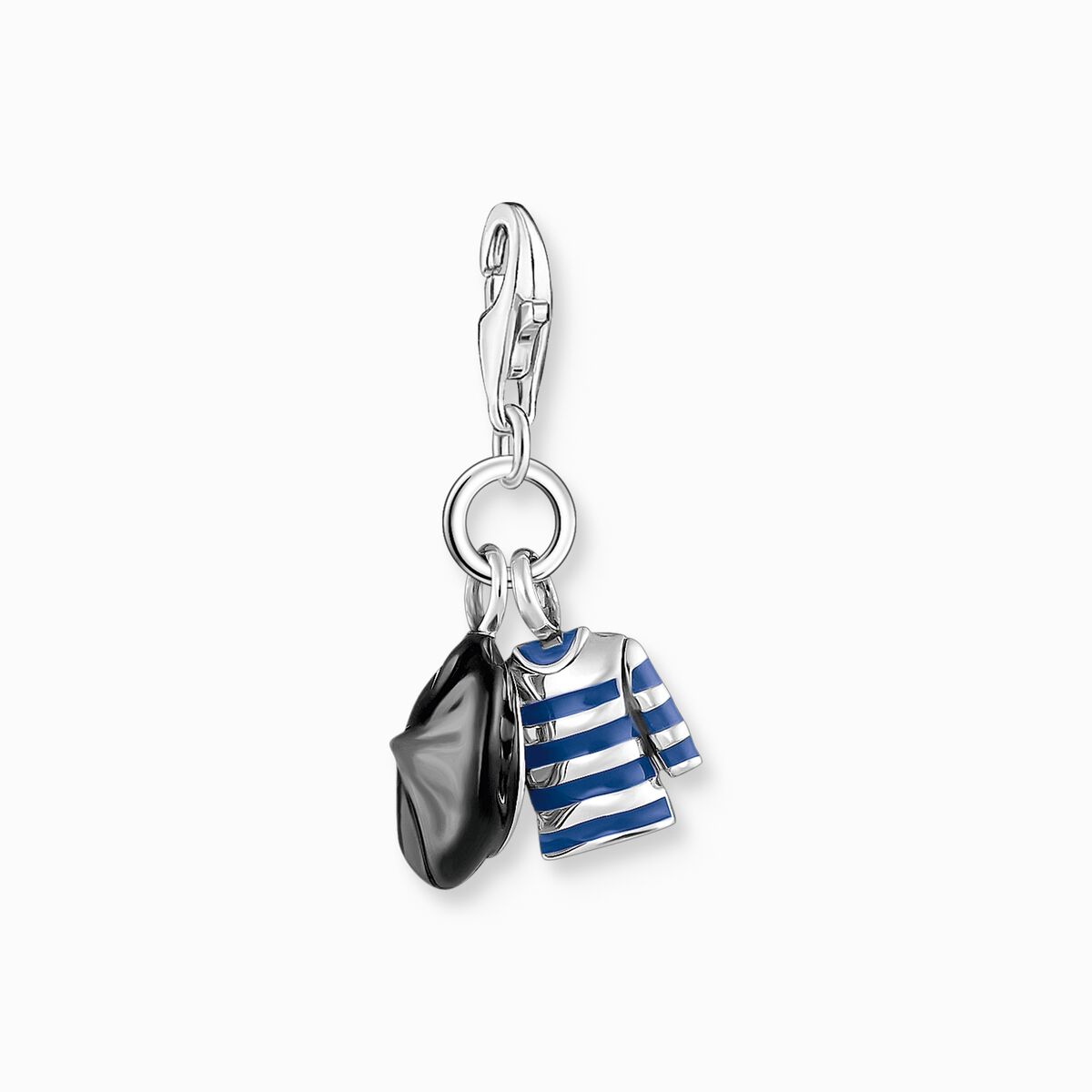 Silver charm pendant with beret hat and Breton shirt