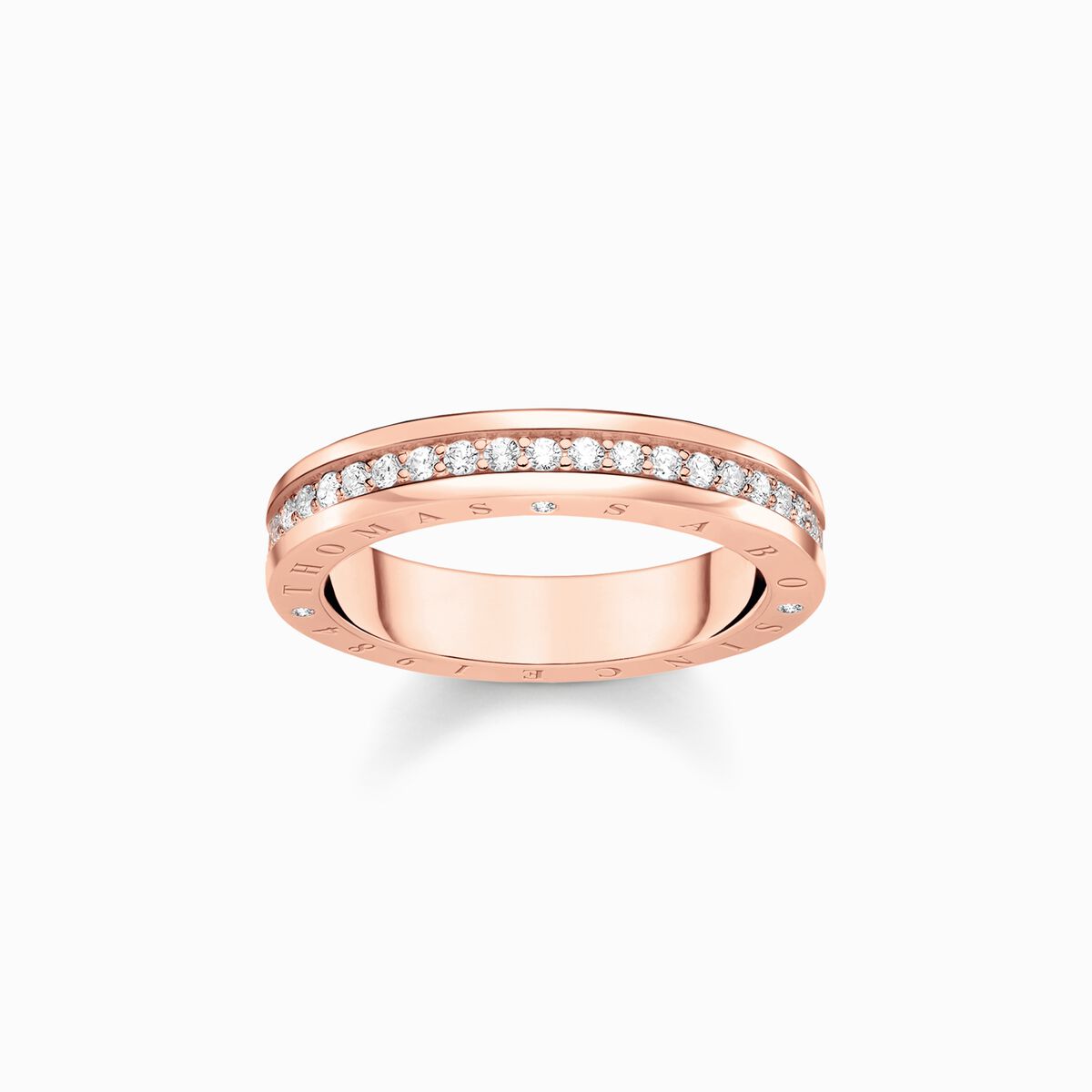 Ring with white stones pavé rose gold plated