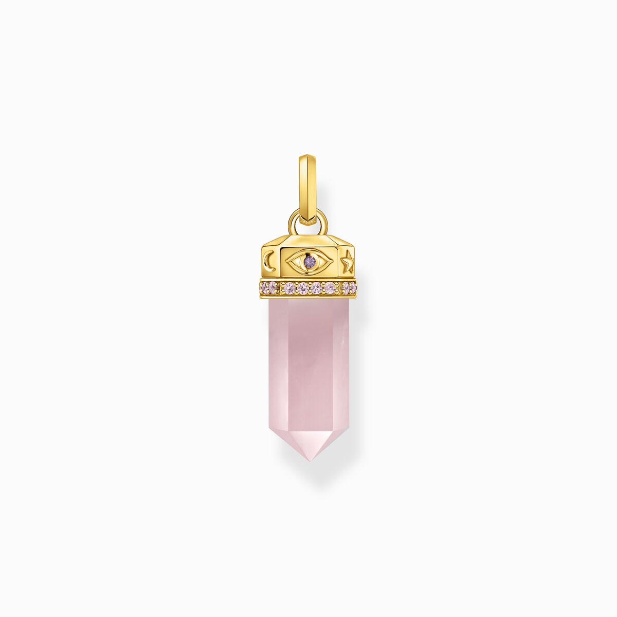 Gold-plated hexagonal pendant with rose quartz