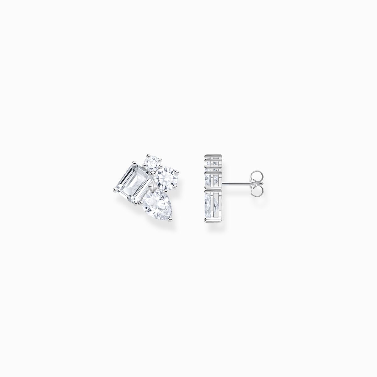 Silver ear studs with white zirconia in different sizes