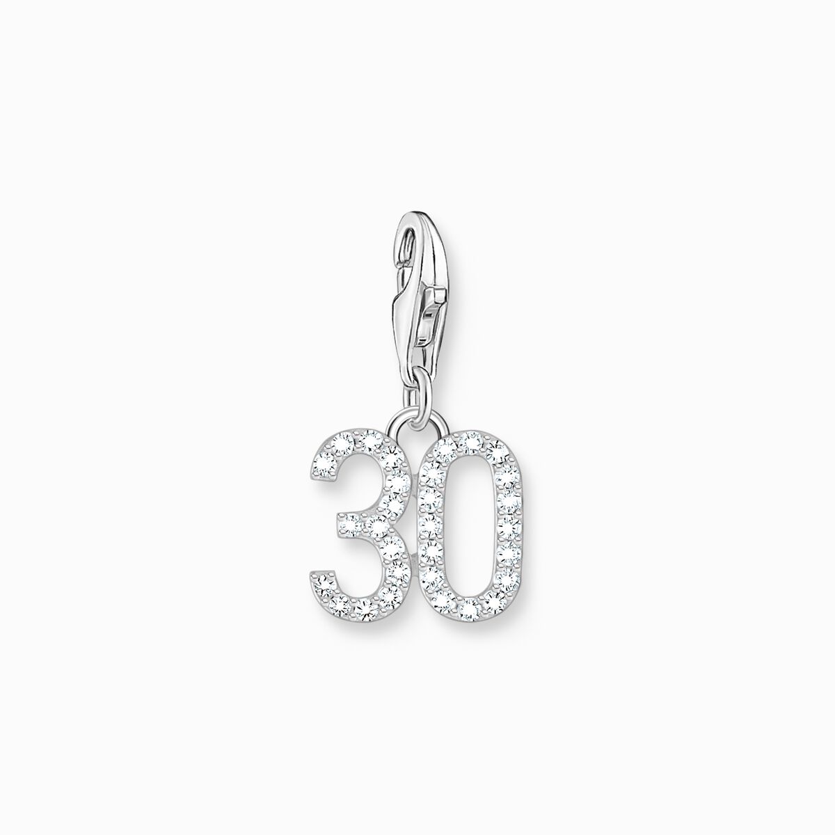 Silver charm pendant number 30 with zirconia