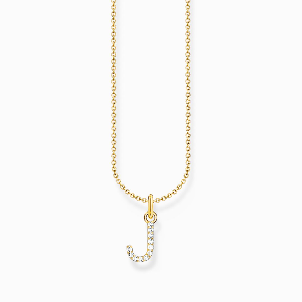 Gold-plated necklace with letter pendant J and white zirconia
