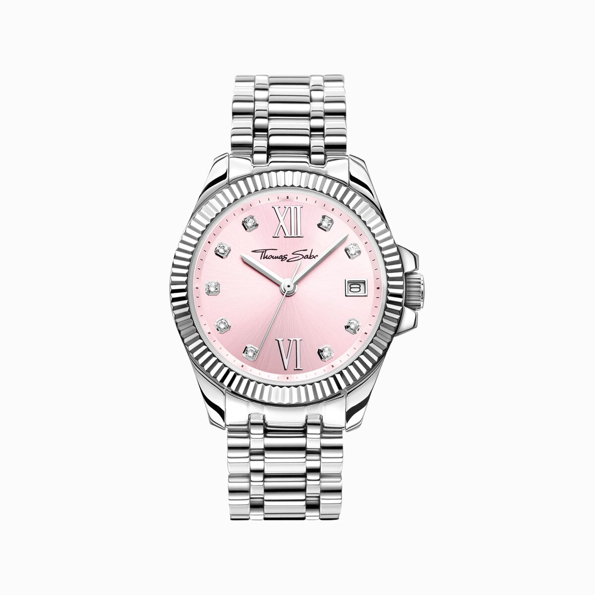 Watch for women Divine Pink with white stones silver-coloured