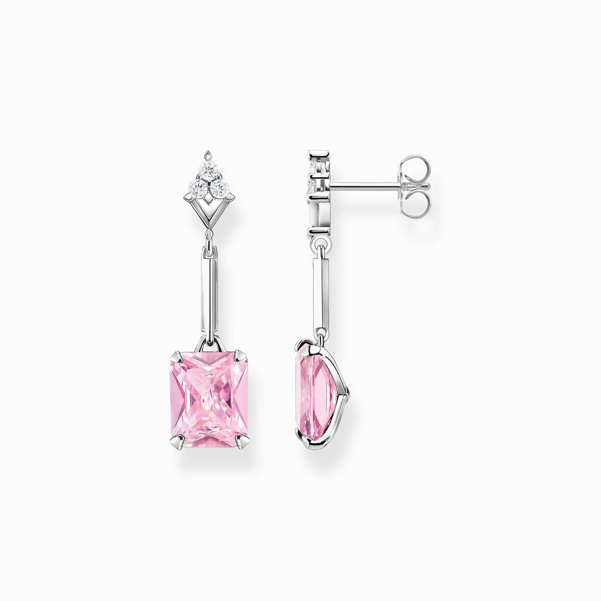 Earrings with pink and white stones silver