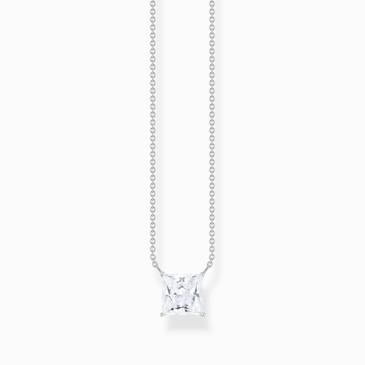 Silver necklace with square pedant and white zirconia
