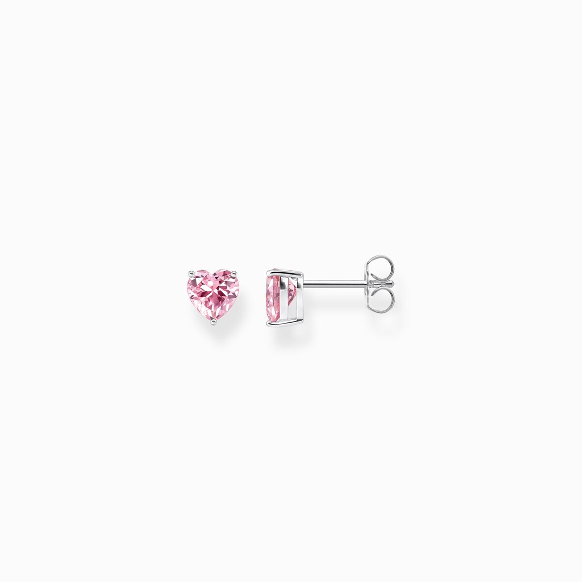 Silver ear studs heart-shaped with pink zirconia